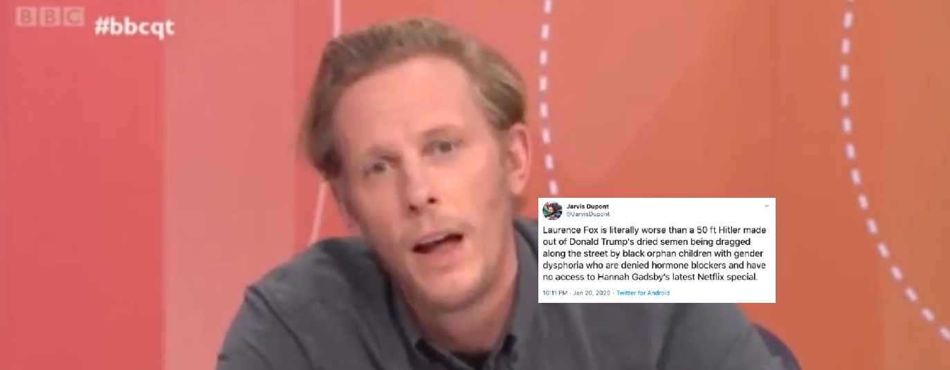 Laurence Fox – the white man who thinks racism is 'boring' – is now deliberately misgendering a fictional trans woman