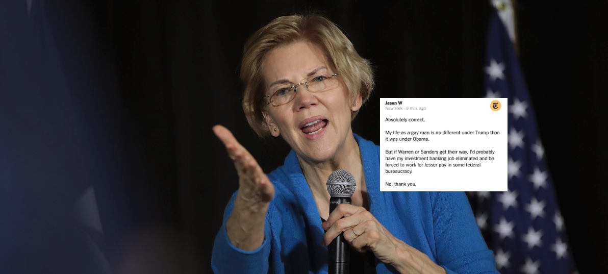 A pro-Trump gay investment banker is scared Elizabeth Warren will take his job and we can't find a violin small enough