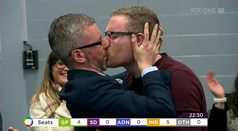 Irish Green Party candidate celebrates election victory with a defiant kiss on live TV
