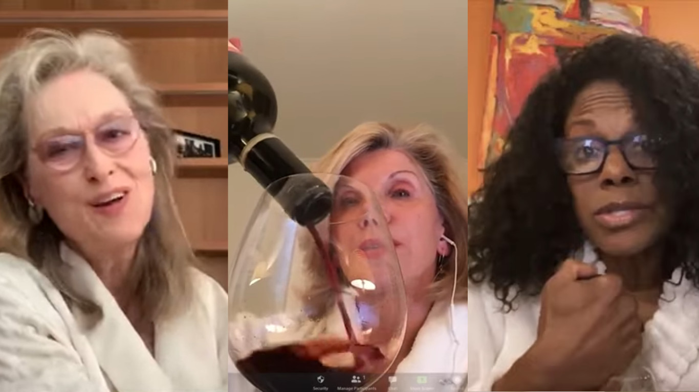 Meryl Streep, Christine Baranski and Audra McDonald booze in their bathrobes to celebrate Stephen Sondheim and it's nothing less than iconic