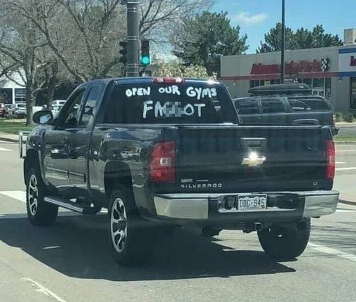 Homophobe angry at gay governor's lockdown order stages pathetic ‘open our gyms f****t’ protest