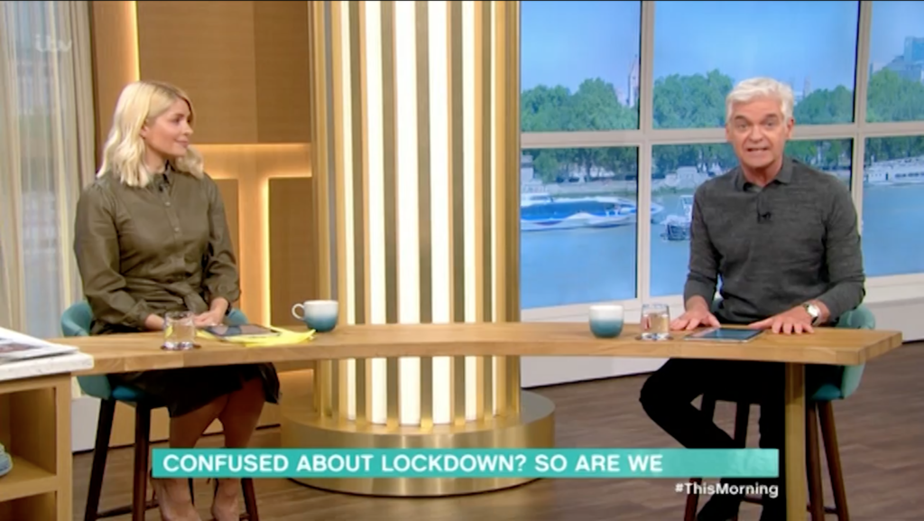 Holly Willoughby, stunned into silence, as Philip Schofield tears into Boris Johnson and his cabinet