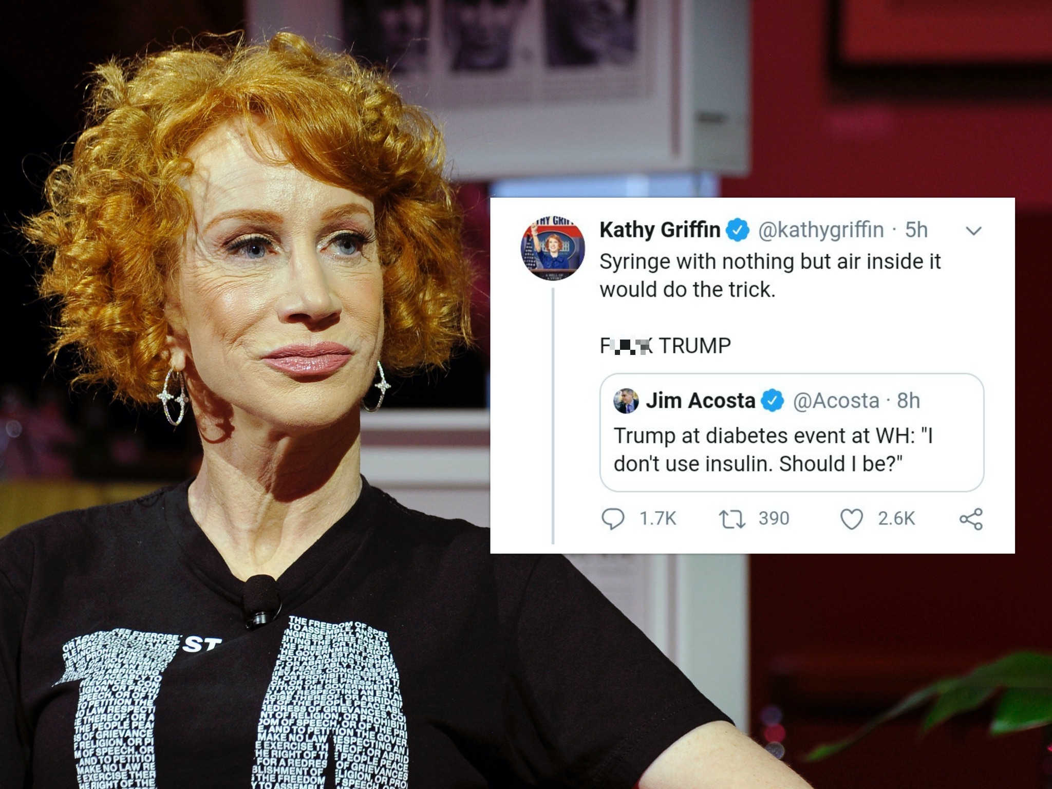 Kathy Griffin is doing what she does best – outraging conservatives – by suggesting Donald Trump be given ‘syringe full of air’