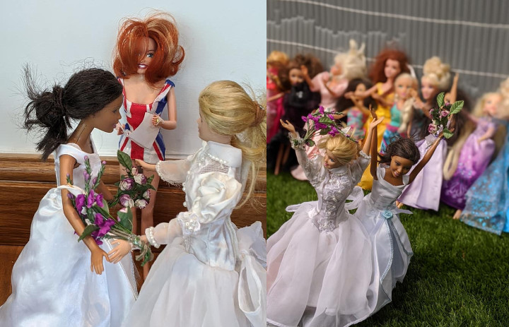 Young girls throw adorable same-sex wedding for their Barbie dolls, officiated by Geri Halliwell, and it's the definition of parenting done right