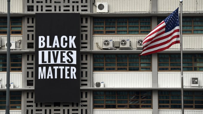 US embassy takes down Pride and Black Lives Matter banners on same day Supreme Court defies Trump on LGBT+ rights