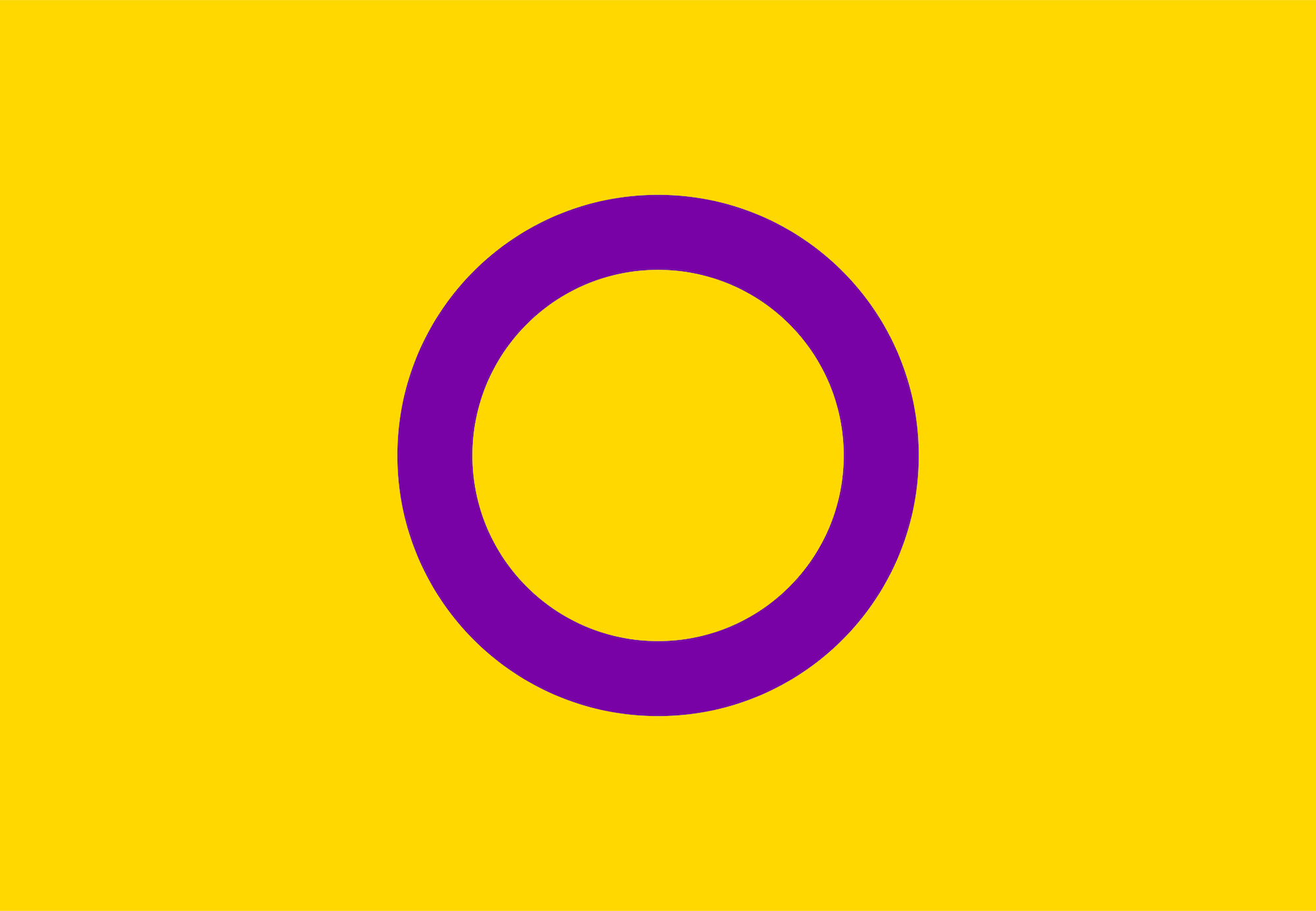 Intersex Pride flag colours of yellow with a purple circle in the centre