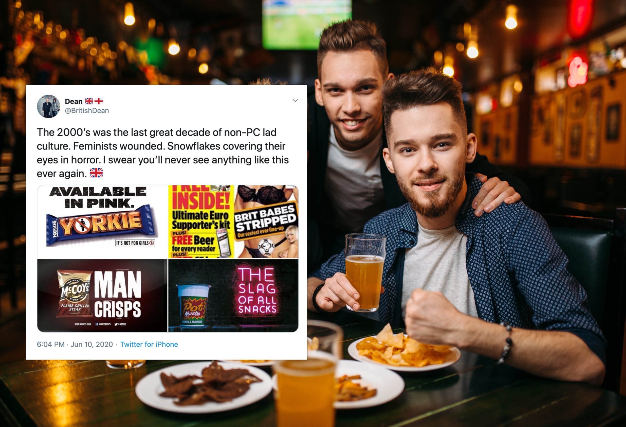 The cull of racist TV has some lamenting the end of 'lad culture' with all its *checks notes* misogyny, gay jokes and Yorkie bars