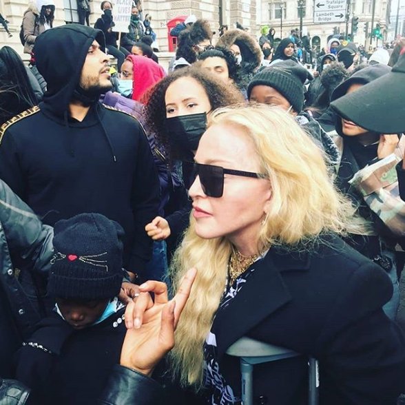 Madonna shows up on crutches to chant 'No justice, no peace' at Black Lives Matter protest