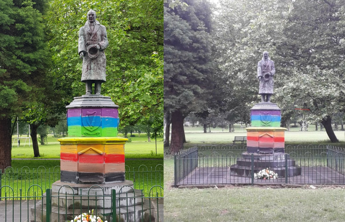 Protesters paint statue of 'Nazi collaborator' Seán Russell in Pride colours sending a powerful message against hate