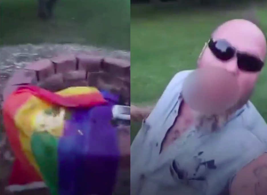 Homophobe who burned a Pride flag during a furious hate-filled anti-gay rant did not commit a hate crime