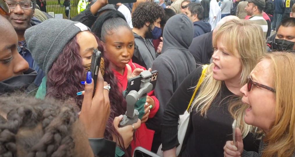 'Gender critical' activists with 'I heart JK Rowling' banner mock Black Lives Matter protesters in ugly confrontation
