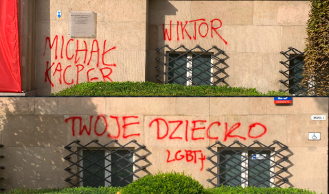Names of LGBT+ teens bullied into suicide painted on the walls of Poland's Ministry of Education to send a powerful message