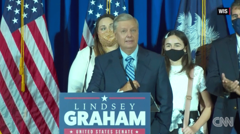 Re-elected homophobe Lindsey Graham threatens to 'stop the radical agenda' as Senate result hangs in balance