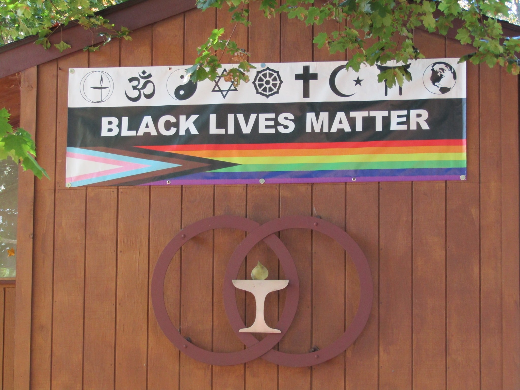 Church had their Pride and Black Lives Matter flags torn down by vandals, so they put up a bigger one
