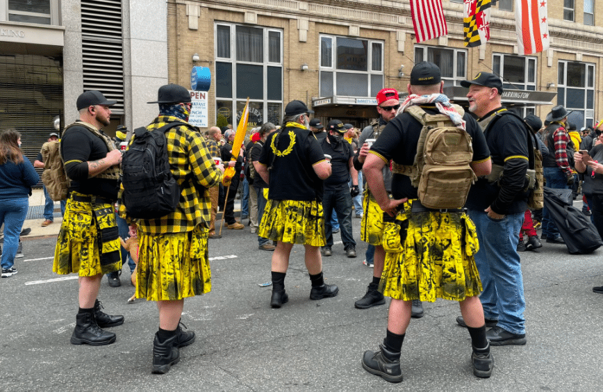 Queer fashion brand horrified after Proud Boys wear its kilts to violent MAGA march. So it decided to 'redirect hate to love'