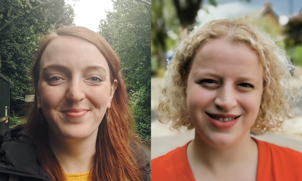 Charlotte Nichols and Olivia Blake both smiling while looking into the camera
