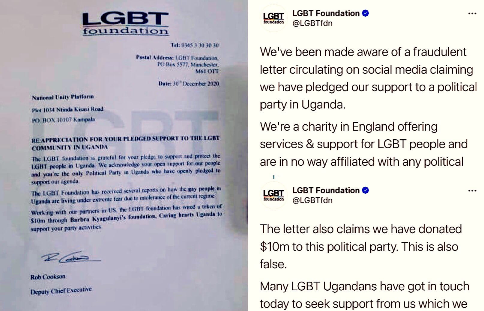 LGBT Foundation categorically denies donating $10 million to a political party in Uganda