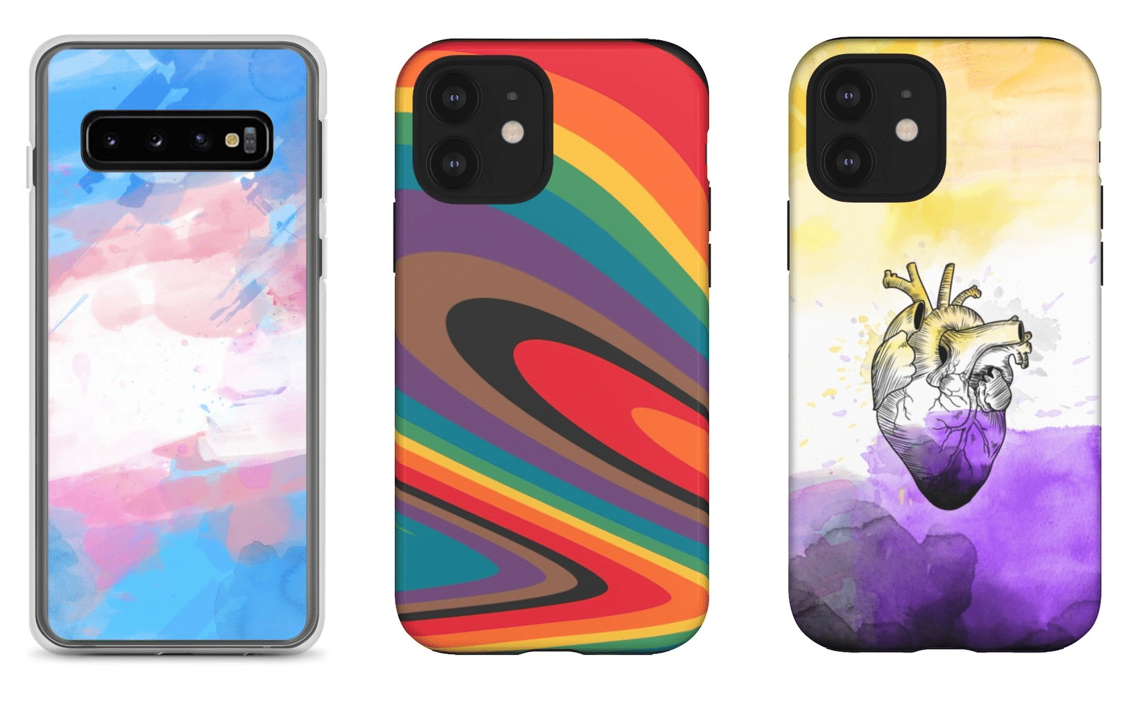 Stunning phone case collection features all the different Pride flag colours, including trans, non-binary and pansexual