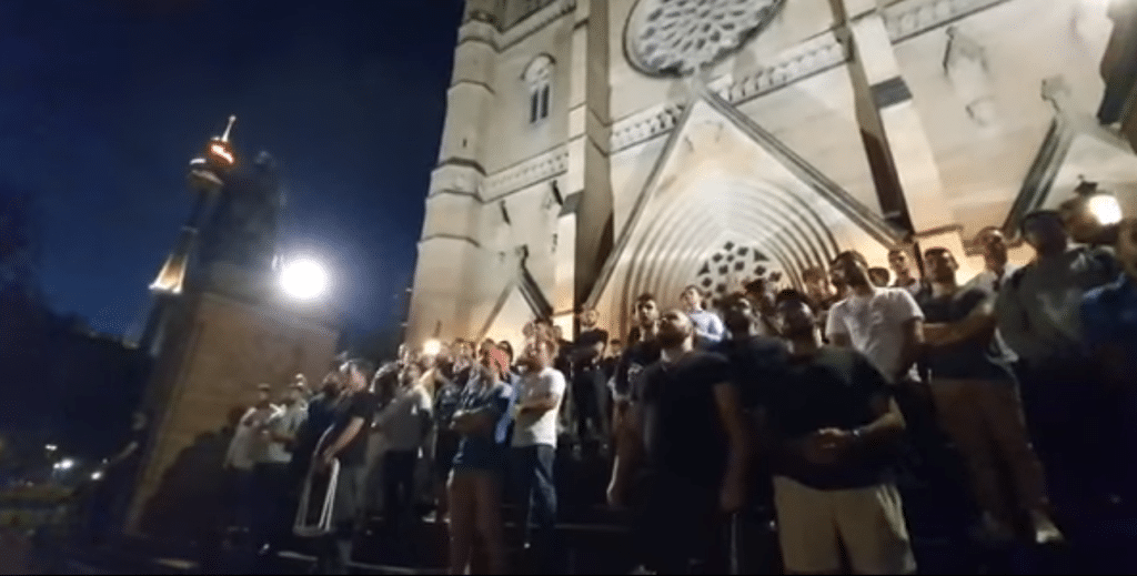 The outdoor &quot;Live &amp; Queer&quot; variety concert was the scene of an ugly confrontation on the publicly-owned Cathedral Square in Sydney city centre on Saturday