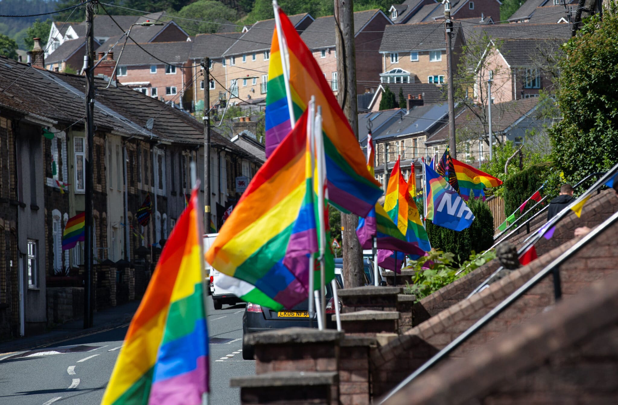 Houses in Wattsville, a Village in the Gwent valleys decorated their houses with rainbow flags 