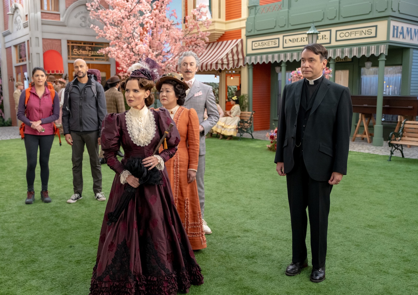 Kristin Chenoweth with her Schmigadoon! cast members