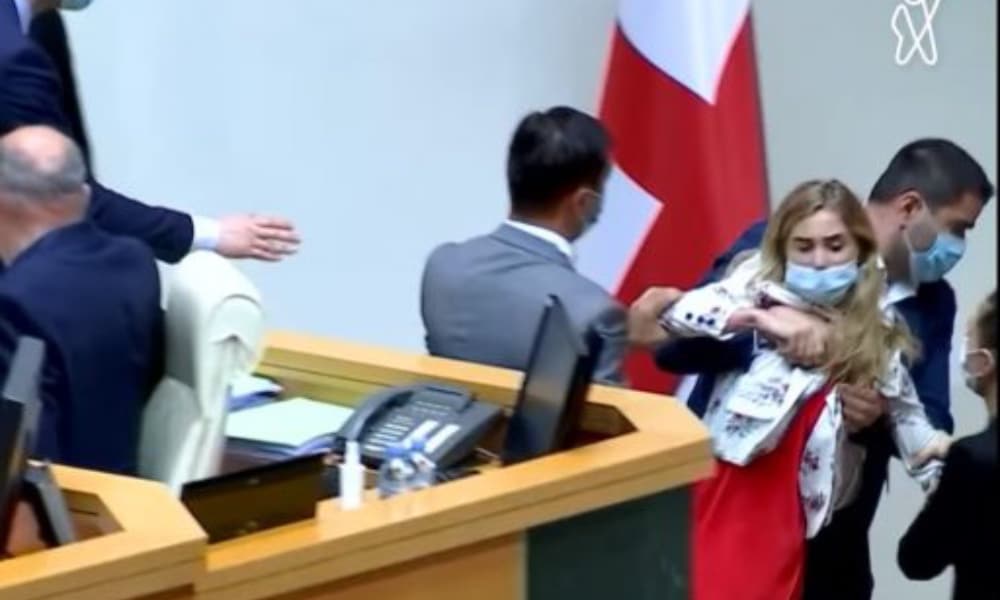 Georgia MP lays hands on female colleague in tense stand-off over cameraman's death