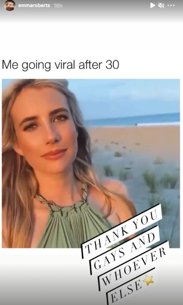 Emma Roberts thanks the &quot;gays and whoever else&quot; for turning her into a viral meme
