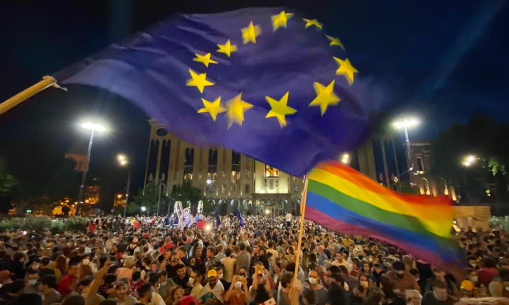 Thousands protest in Georgia after terrifying, far-right violence cancelled Tbilisi Pride