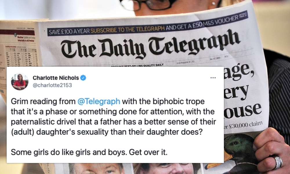 Telegraph publishes grim 'biphobic' letter from dad who thinks his daughter's sexuality is a 'trend'
