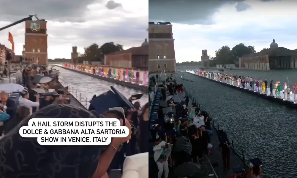 Helen Mirren among celebs forced to flee as biblical hailstorm falls over al fresco fashion show