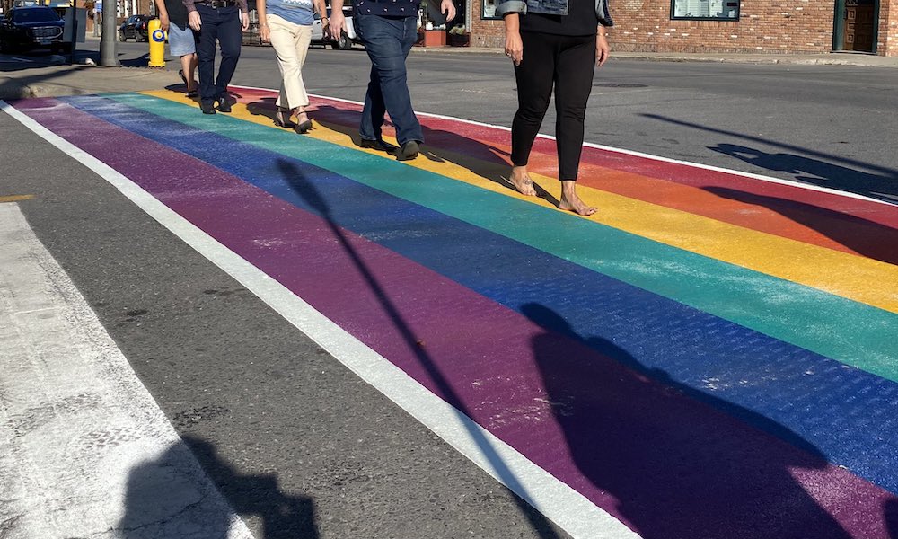 Rainbow Pride crossing defaced with Bible verses in 'unconscionable' attack on LGBT+ community