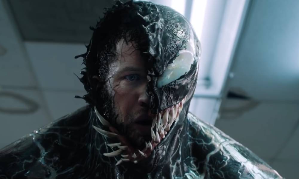 A picture of Eddie Brock and Venom fused together from the 2018 film Venom