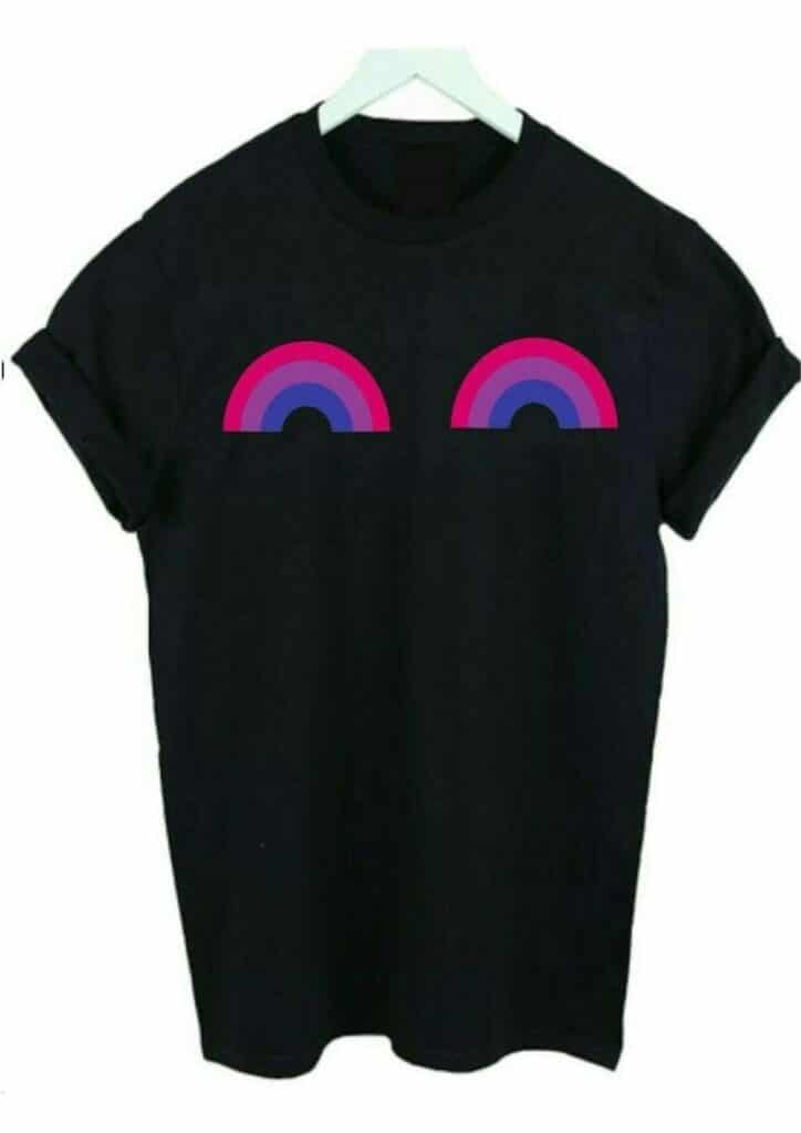 A rainbow t-shirt in the bi flag colours. 
