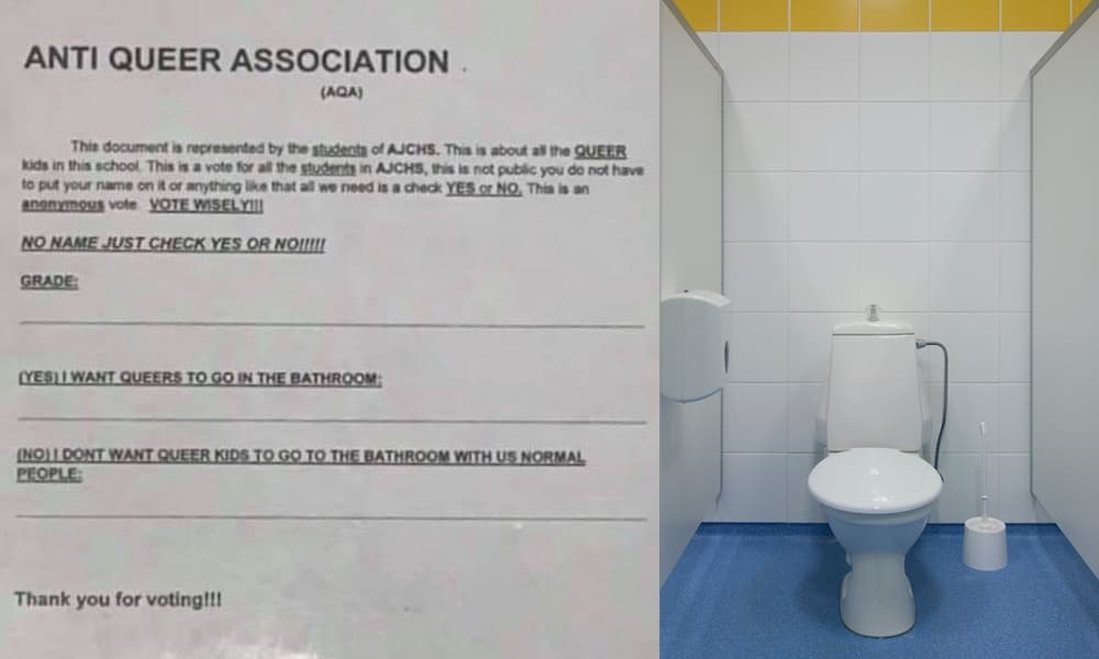 Dehumanising high school survey asks if 'queers' should use the bathroom with 'normal people'