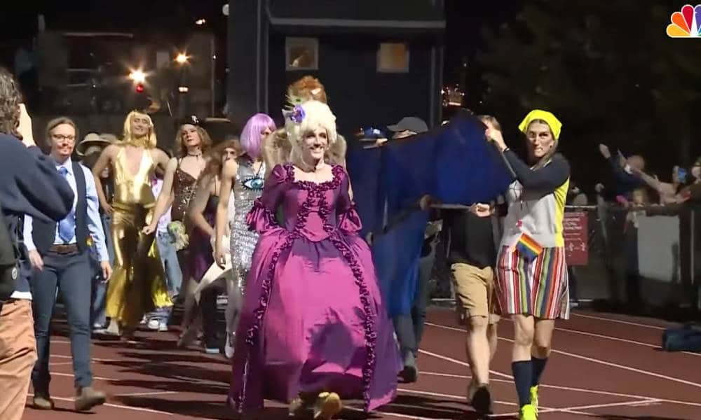 Students and school staff unite to stage sickening 'drag ball' halftime show