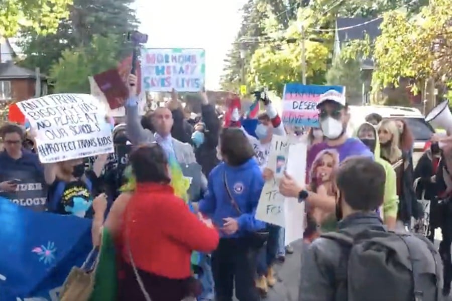 'Anti-trans' school protester met by hundreds of defiant allies chanting 'trans kids matter'