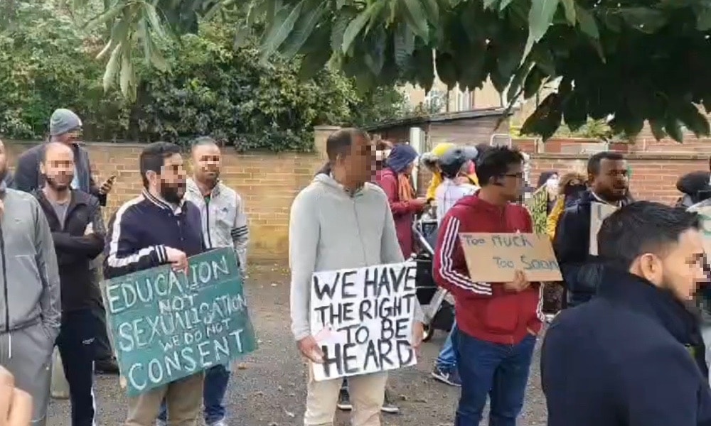 Parents stage furious anti-LGBT+ education protest outside primary school