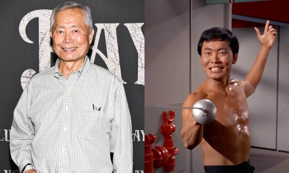 Side by side images of George Takei from a recent press event and from the &quot;Naked Time&quot; episode of Star Trek