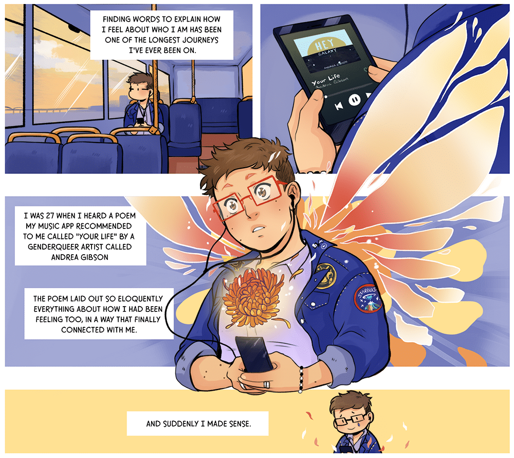 A panel by Cat Laid from the trans comic anthology 