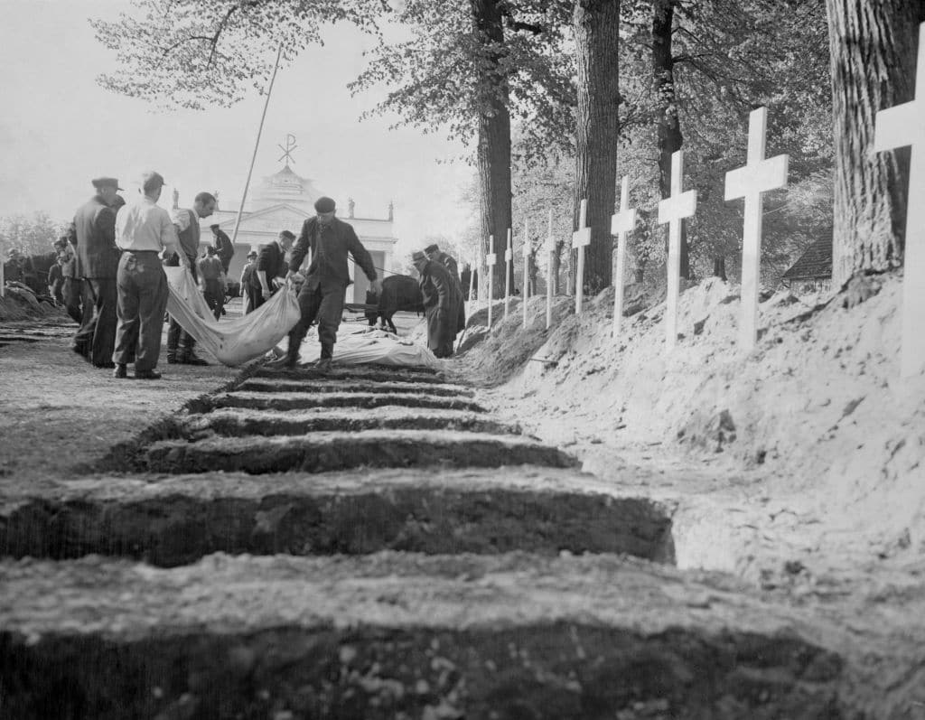 German civilians from the town of Ludwigslust are forced to bury victims of Nazi Germany