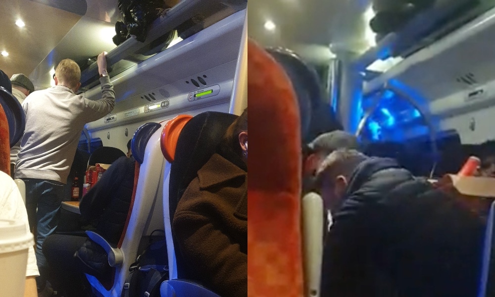 'Sick' football thugs cant homophobic, racist abuse on packed train in front of kids