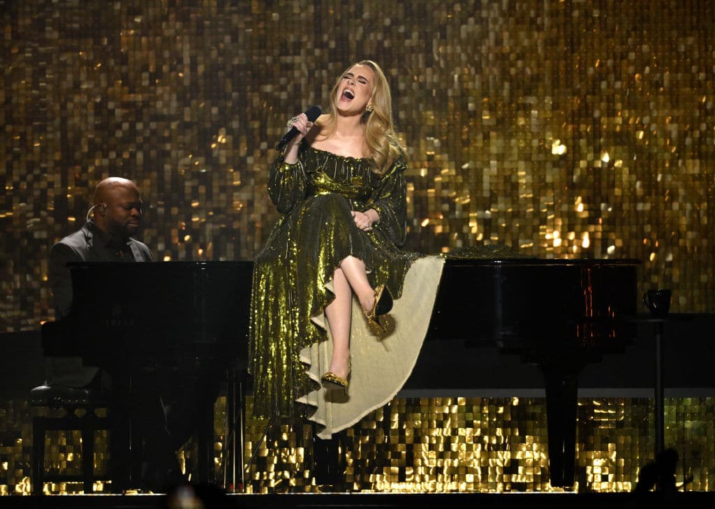 Adele performing &quot;I Drink Wine&quot; at the BRIT Awards. 