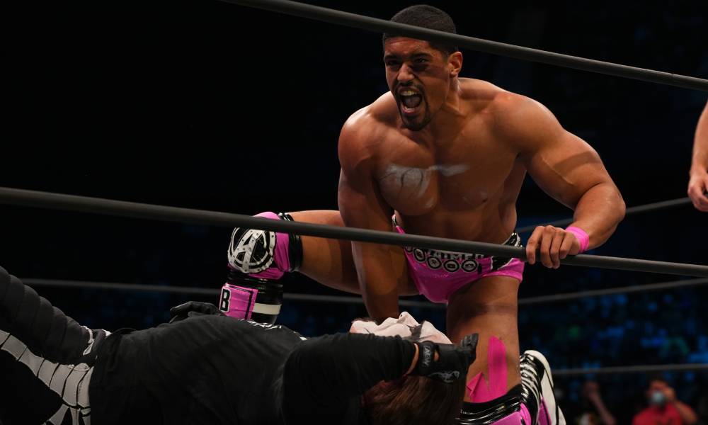 Wrestler Anthony Bowen is seen in a ring