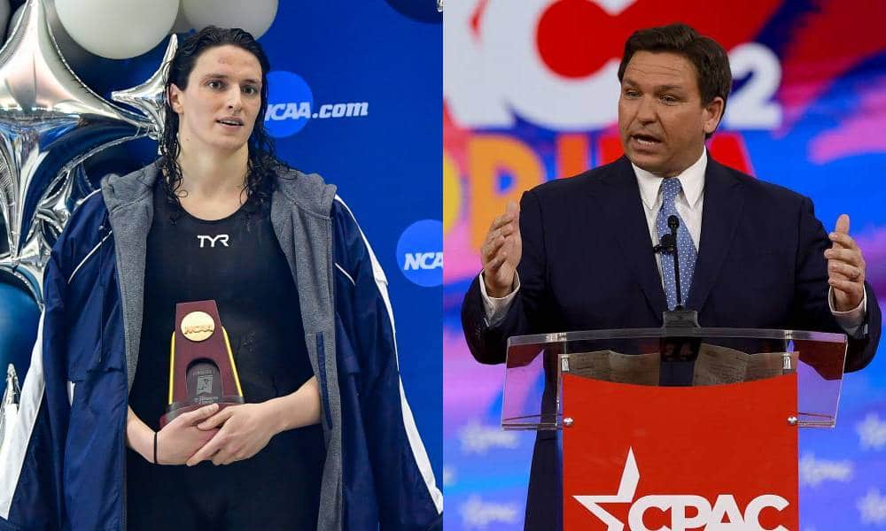 Loudmouth transphobe Ron DeSantis shamefully tries to steal swimmer Lia Thomas' historic win
