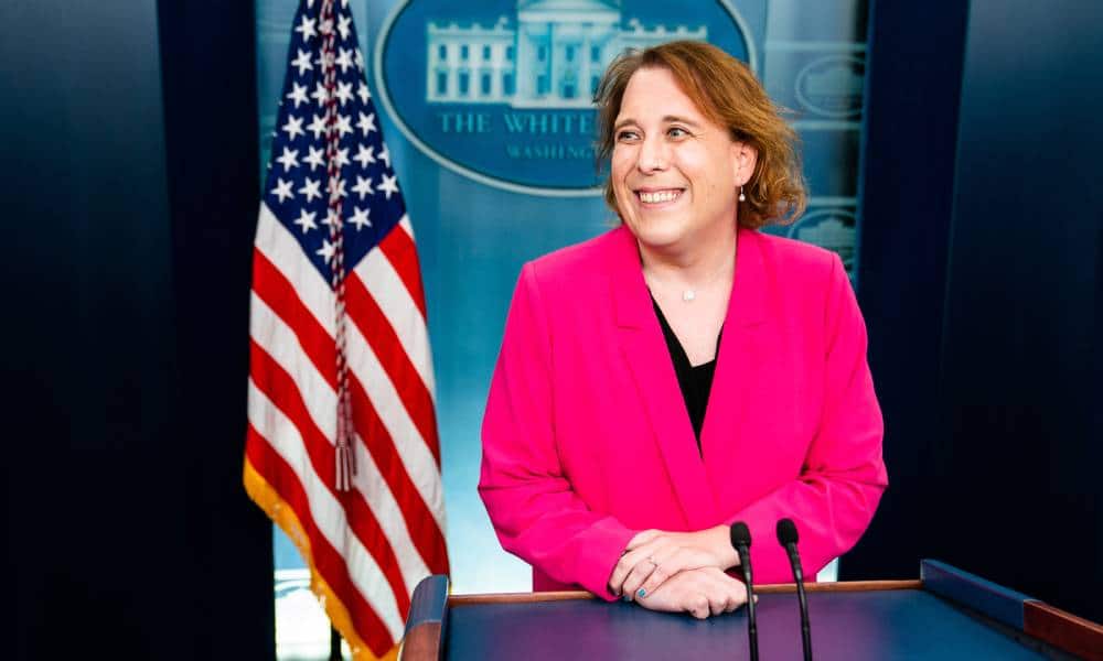 Jeopardy! champ Amy Schneider gives impromptu White House press briefing