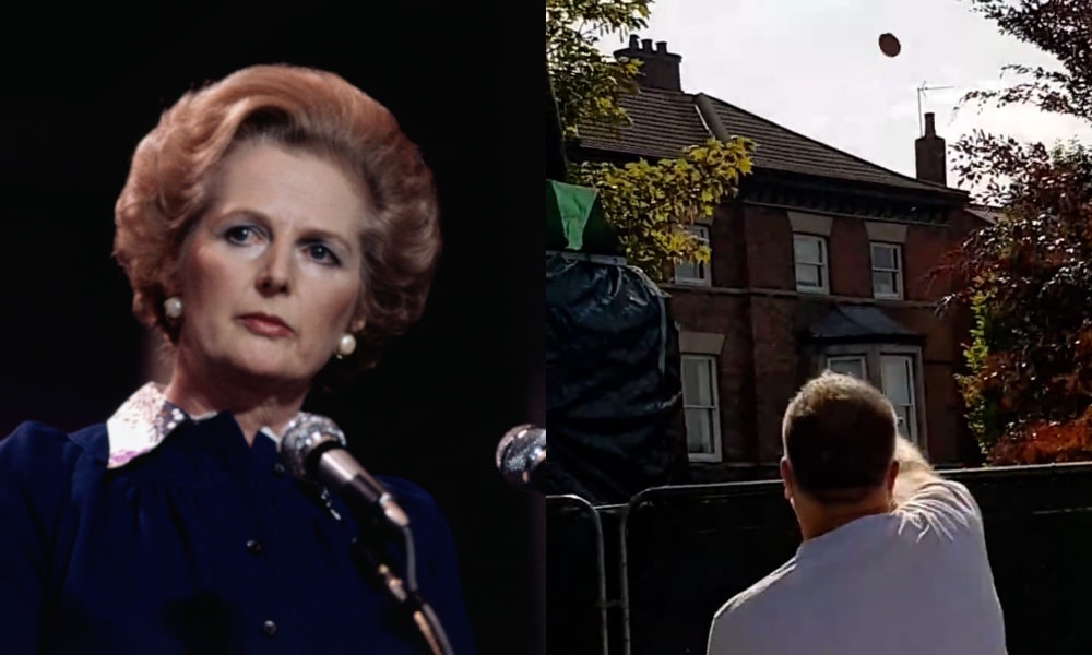 Margaret Thatcher statue egged by protester just hours after unveiling