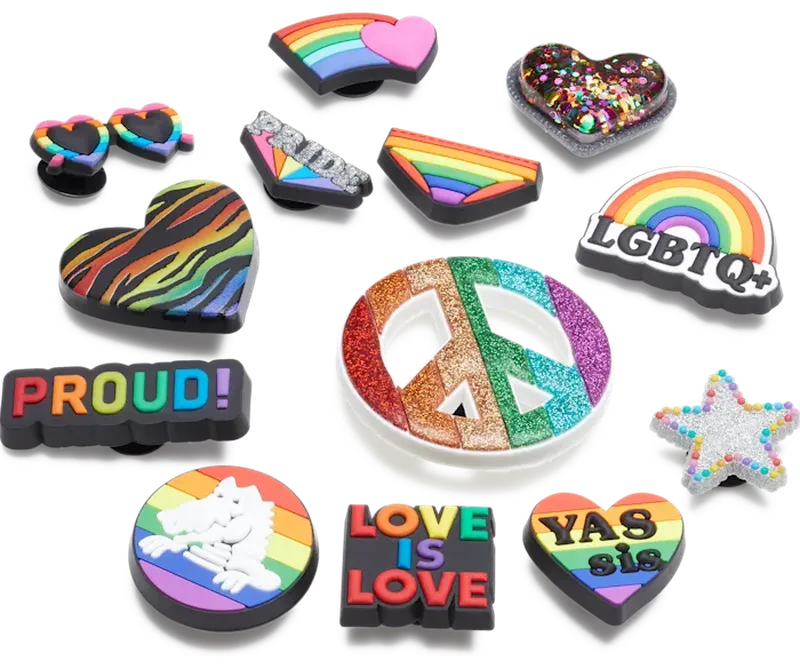 The 13-piece &quot;Love is Love&quot; set features Pride charms to personalise your Crocs.