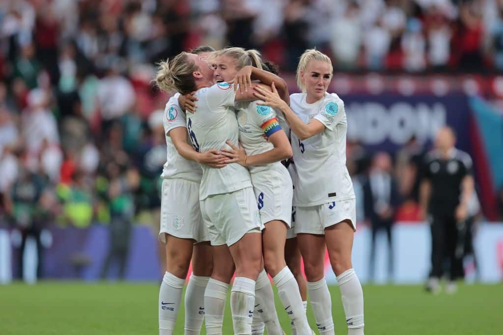 Leah Williamson of England England celebrates winning the Euros after the UEFA Women