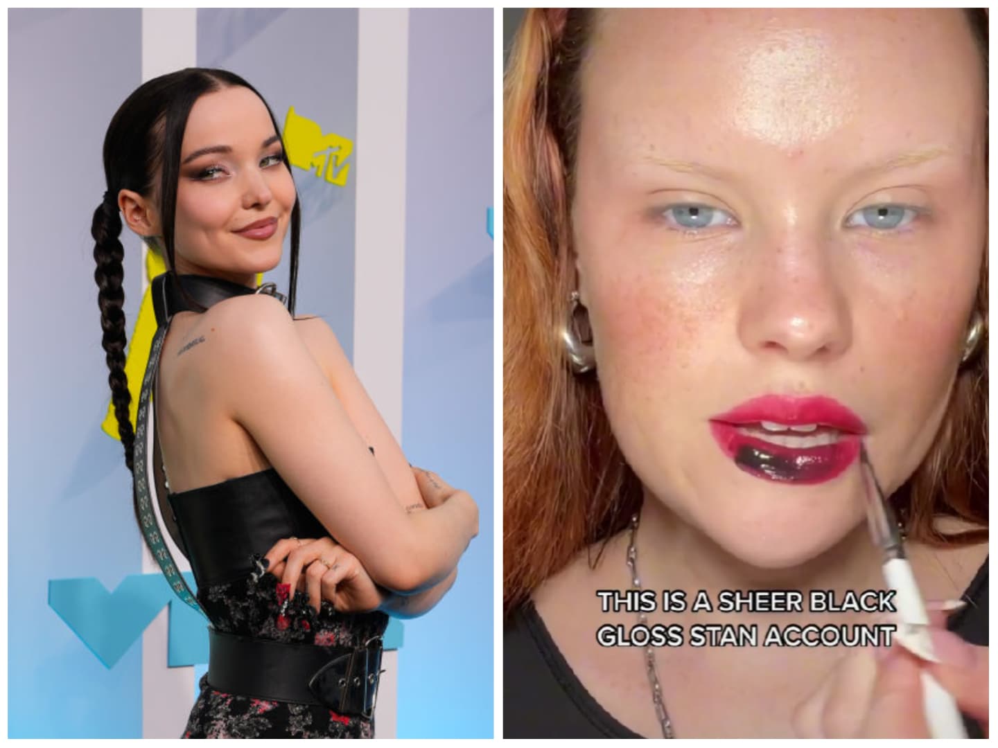 TikTok is loving the unique black lip gloss trend that's being repped by queer popstar Dove Cameron