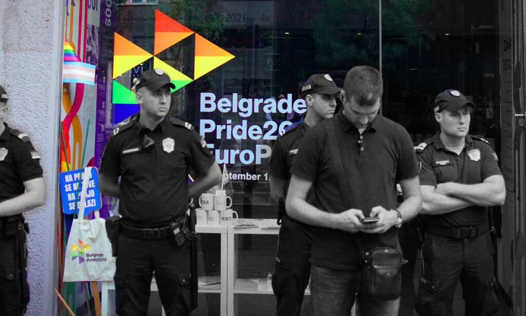 Police secure serbian LGBT Info centre during the 